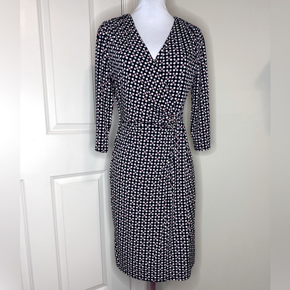 ELLEN TRACEY FAUX WRAPPED DRESS Stretchy Long Sleeve black pink white gray small - Picture 11 of 11